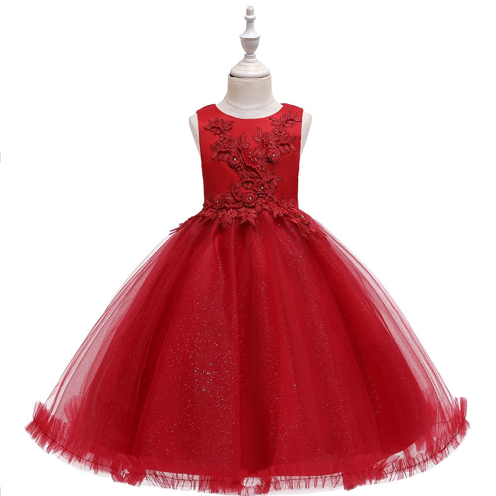 high quality Drop shipping Little Girls Sleeveless Tulle Holiday Christmas Thanksgiving Teenage Flower Girl Dress