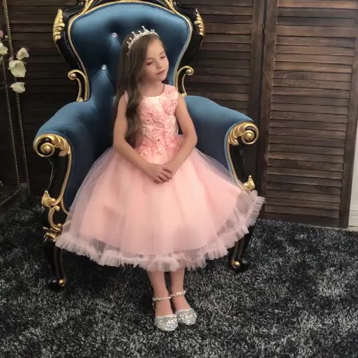 high quality Drop shipping Little Girls Sleeveless Tulle Holiday Christmas Thanksgiving Teenage Flower Girl Dress