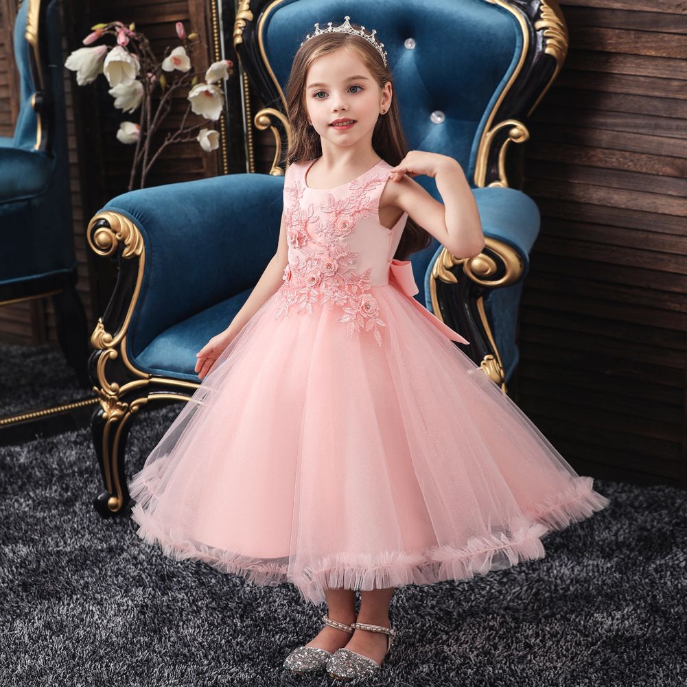 high quality Drop shipping Little Girls Sleeveless Tulle Holiday Christmas Thanksgiving Teenage Flower Girl Dress