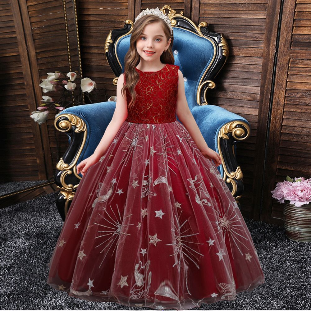 High grade lace girl wedding dress red ball gown for girls birthday big flower girl dresses for 12 years old  Dress
