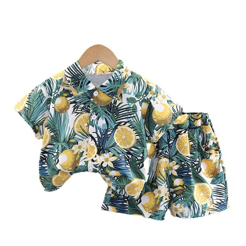 Summer Baby Boy Clothing Set Wholesale Casual Short Sleeve Floral Print Shirt Shorts Two Piece Holiday Outfit Sets