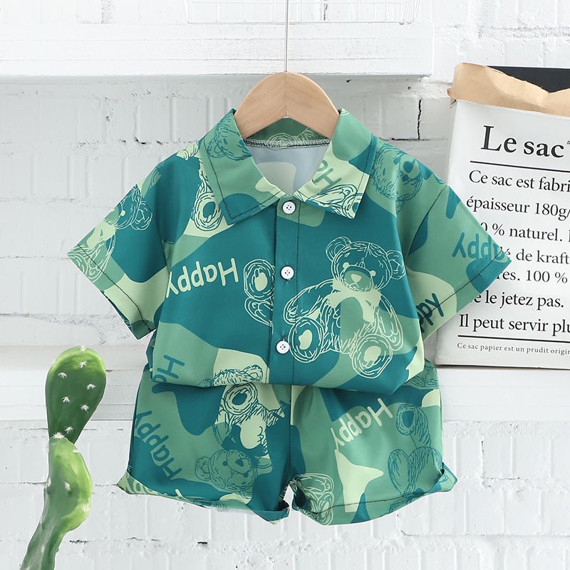 Summer Baby Boy Clothing Set Wholesale Casual Short Sleeve Floral Print Shirt Shorts Two Piece Holiday Outfit Sets