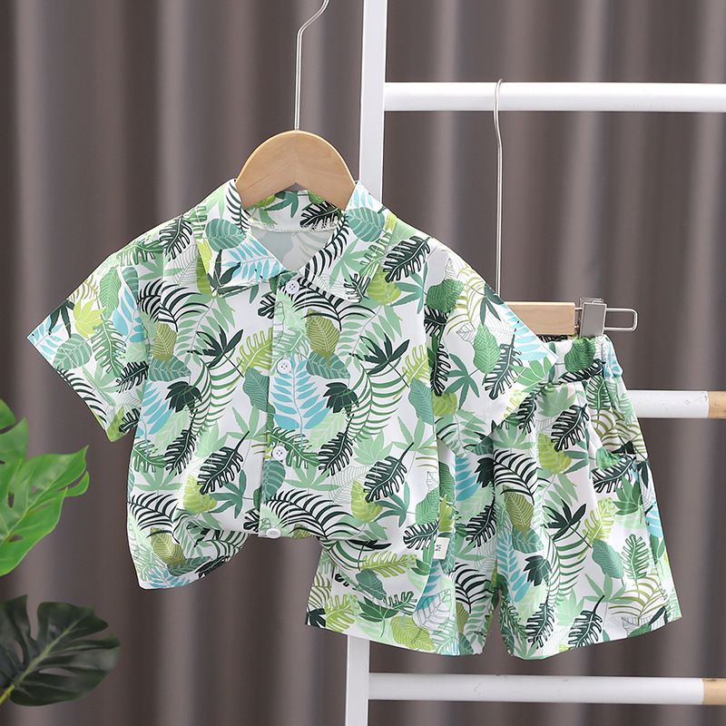 Summer Baby Boy Clothing Set Wholesale Casual Short Sleeve Floral Print Shirt Shorts Two Piece Holiday Outfit Sets