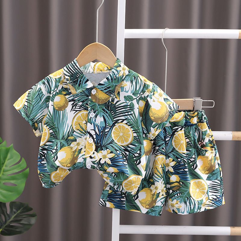 Summer Baby Boy Clothing Set Wholesale Casual Short Sleeve Floral Print Shirt Shorts Two Piece Holiday Outfit Sets