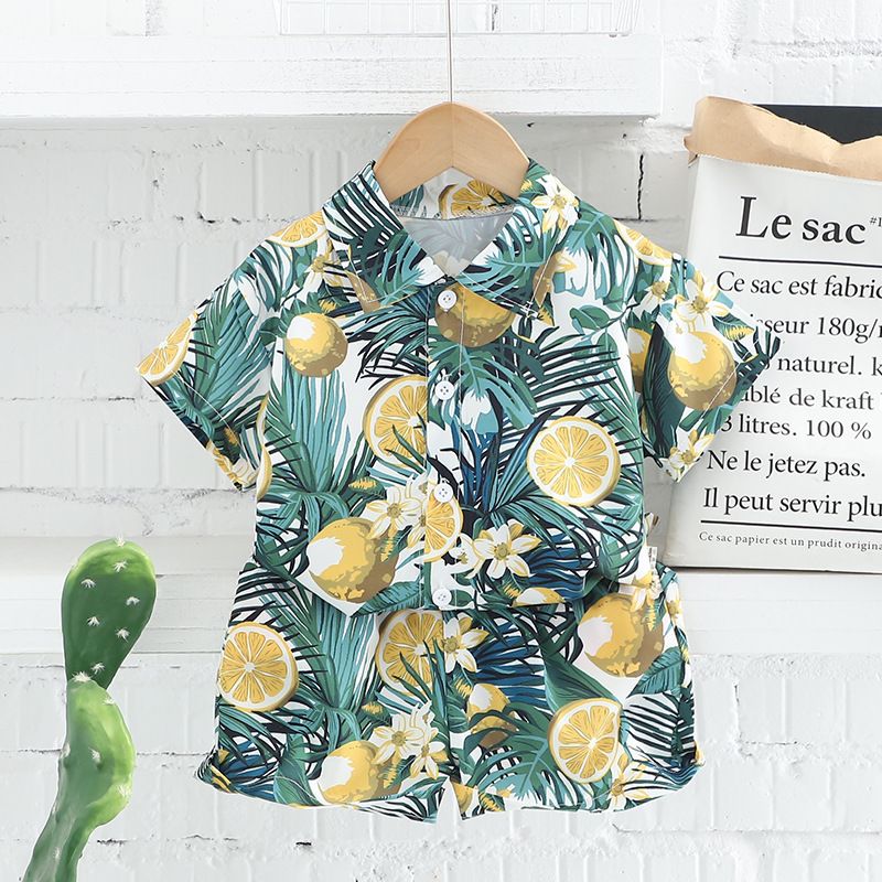 Summer Baby Boy Clothing Set Wholesale Casual Short Sleeve Floral Print Shirt Shorts Two Piece Holiday Outfit Sets