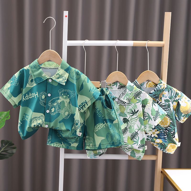 Summer Baby Boy Clothing Set Wholesale Casual Short Sleeve Floral Print Shirt Shorts Two Piece Holiday Outfit Sets