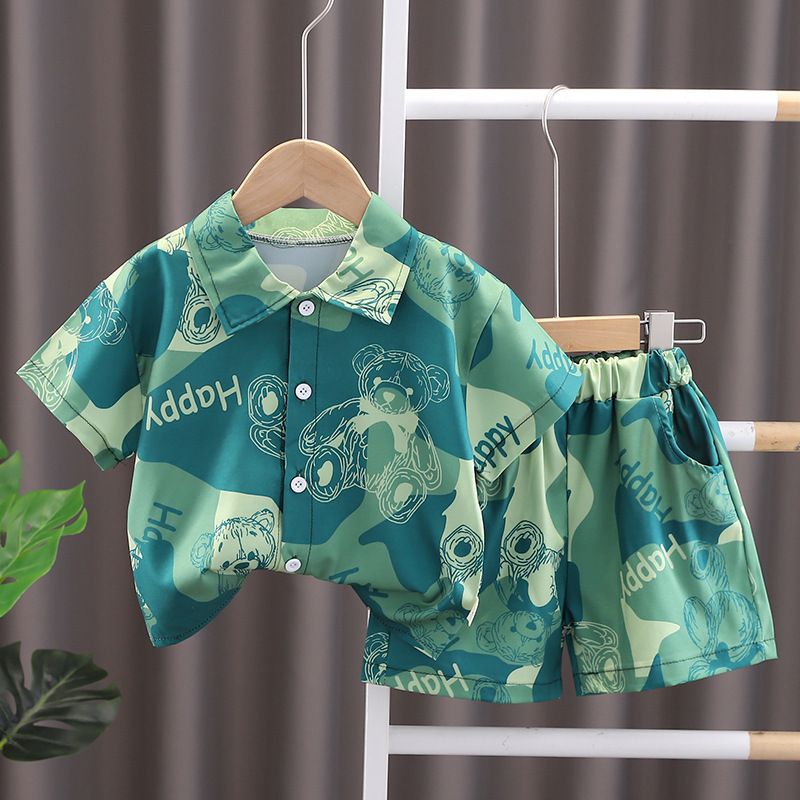 Summer Baby Boy Clothing Set Wholesale Casual Short Sleeve Floral Print Shirt Shorts Two Piece Holiday Outfit Sets