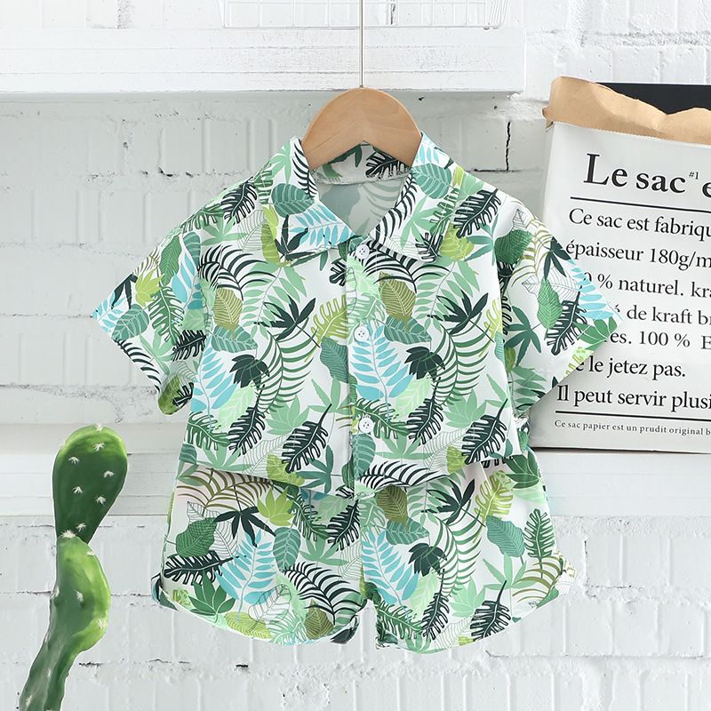 Summer Baby Boy Clothing Set Wholesale Casual Short Sleeve Floral Print Shirt Shorts Two Piece Holiday Outfit Sets