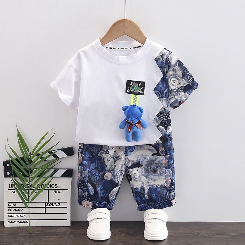 Boys summer suits children summer clothes new baby boy cool handsome clothes short-sleeved two-piece suit