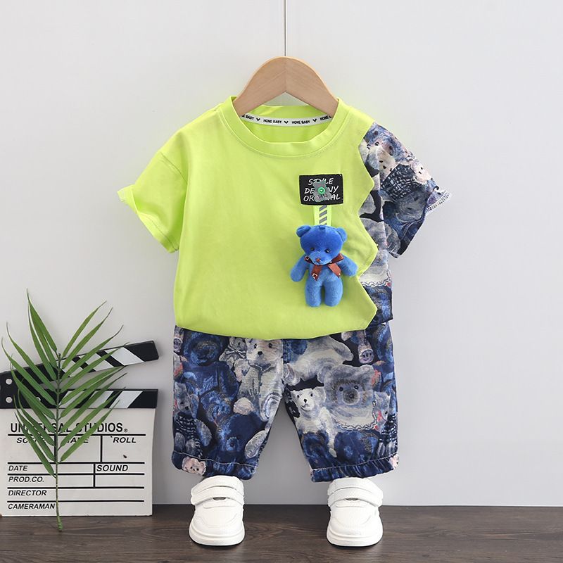 Boys summer suits children summer clothes new baby boy cool handsome clothes short-sleeved two-piece suit