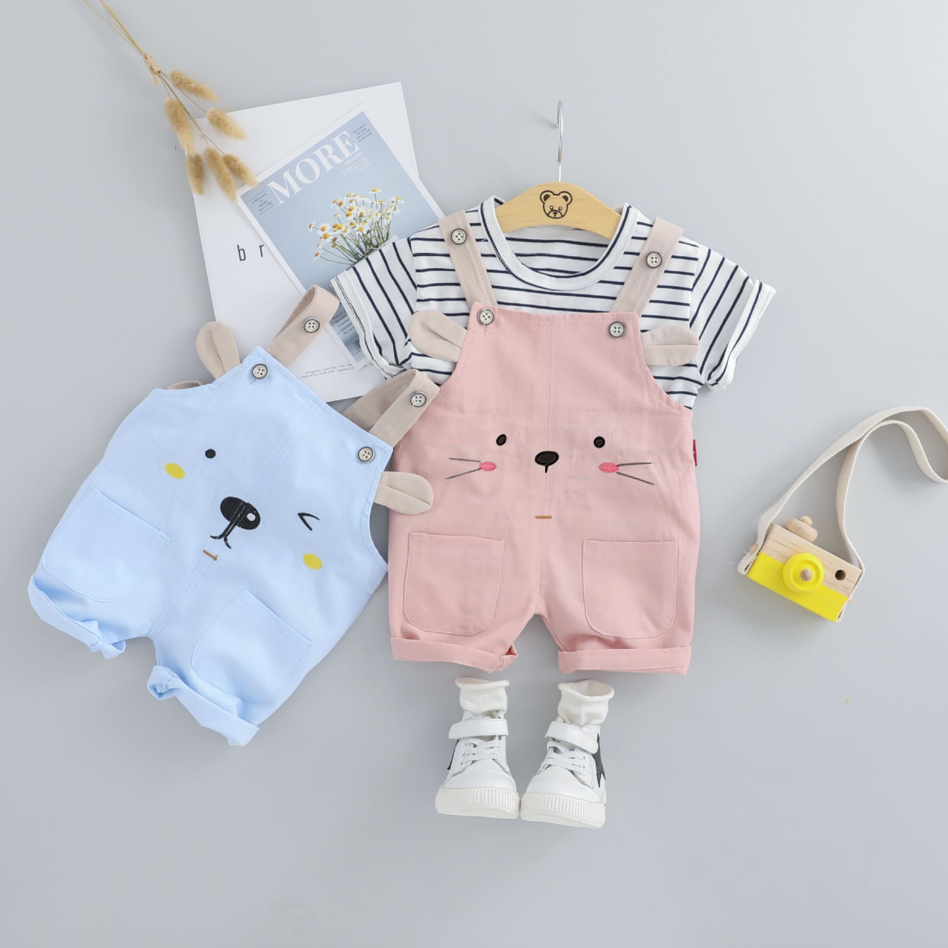 Children Clothes Wholesale Girls Sweater Animal Print Elegant Suspender Pant Sets  Baby Boys Sets