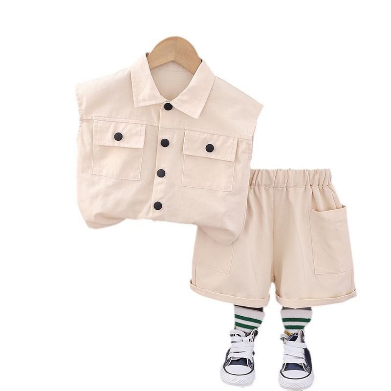 Kids Summer 2 Piece Outfits Solid Color Lapel Single Breasted Vest Pants Handsome Clothing Children Fashion Boy Clothes Sets