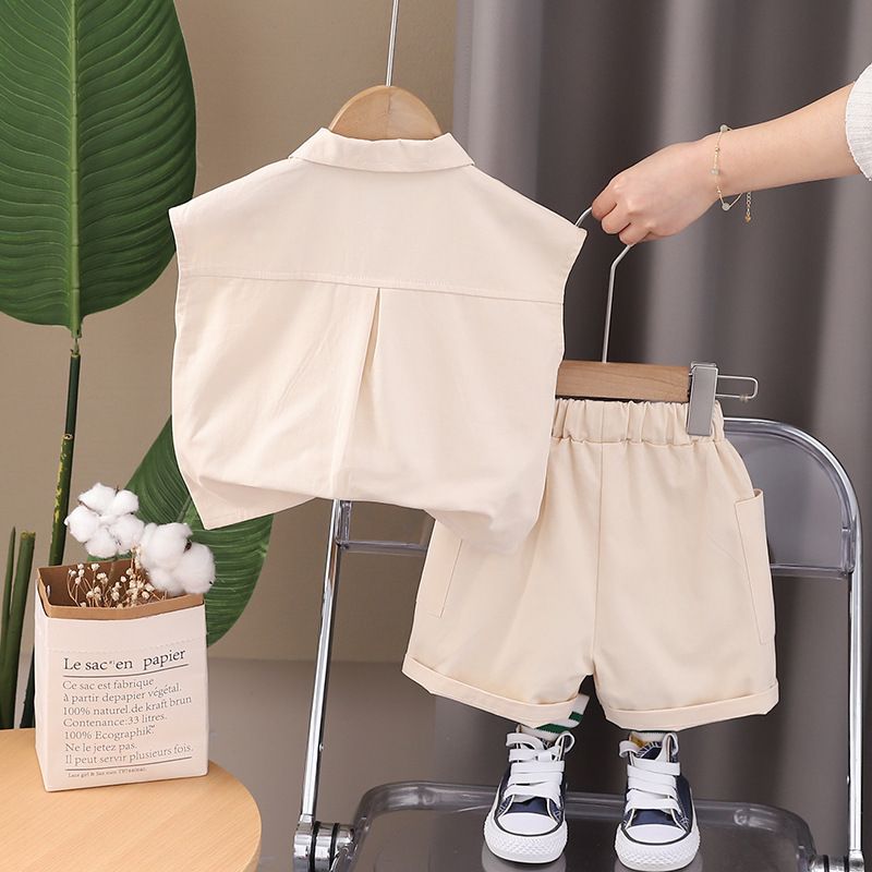 Kids Summer 2 Piece Outfits Solid Color Lapel Single Breasted Vest Pants Handsome Clothing Children Fashion Boy Clothes Sets
