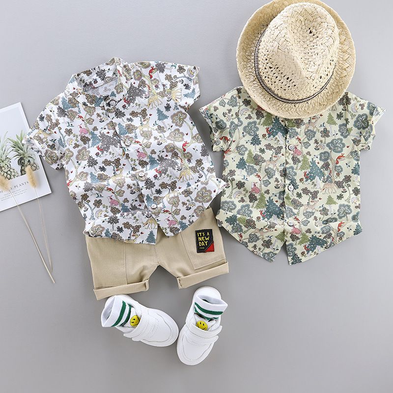 newborn summer cotton printed shirt infant 0-4 years old boy fashion short-sleeved tops baby clothing sets