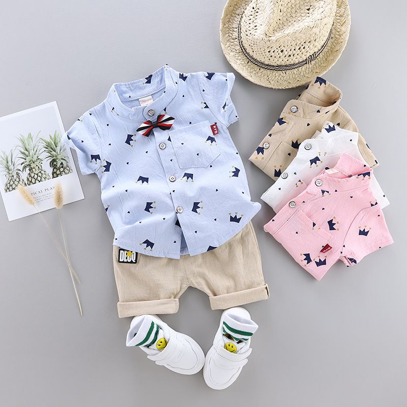 newborn summer cotton printed shirt infant 0-4 years old boy fashion short-sleeved tops baby clothing sets