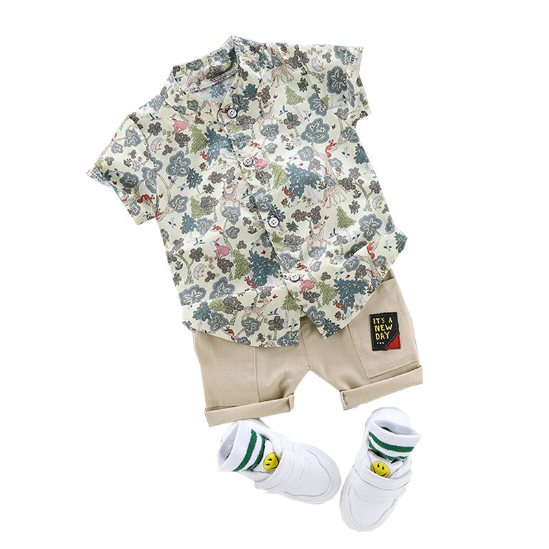 newborn summer cotton printed shirt infant 0-4 years old boy fashion short-sleeved tops baby clothing sets