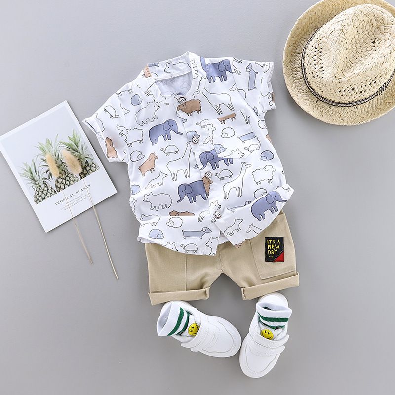 newborn summer cotton printed shirt infant 0-4 years old boy fashion short-sleeved tops baby clothing sets