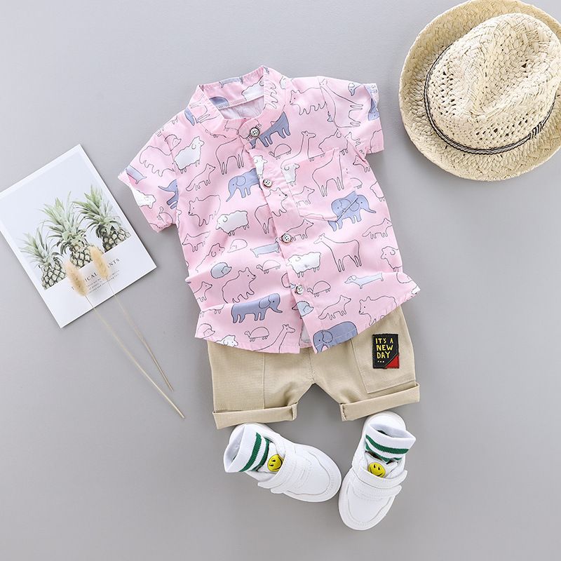 newborn summer cotton printed shirt infant 0-4 years old boy fashion short-sleeved tops baby clothing sets