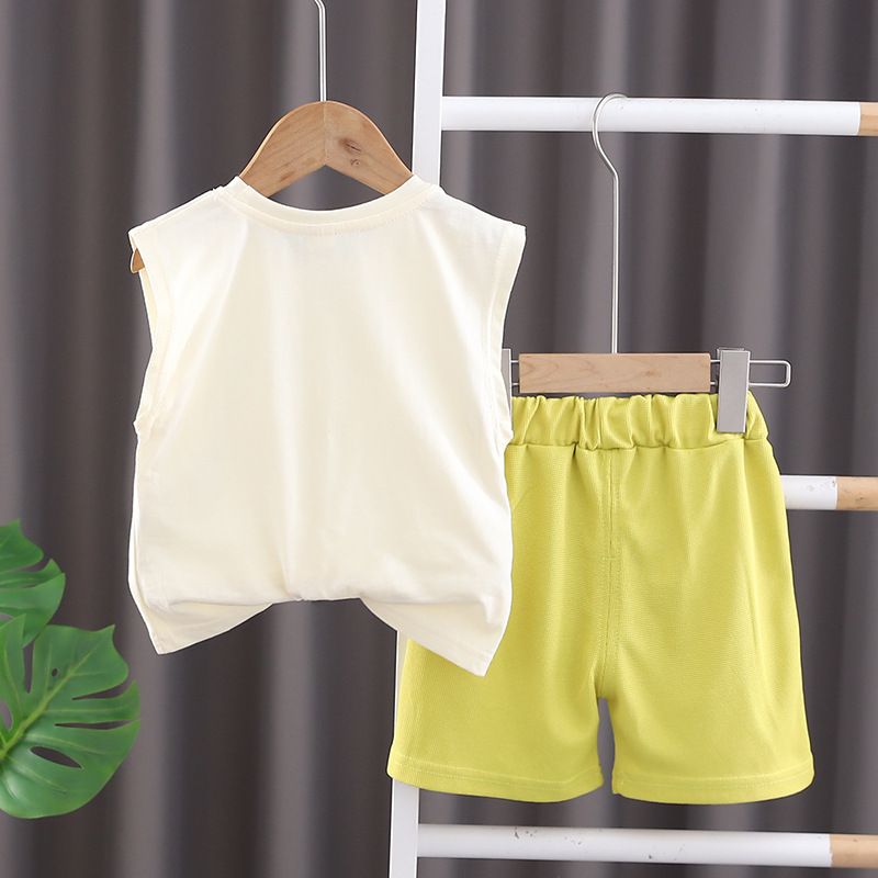 Summer Handsome Baby Boy Clothes Sleeveless Cartoon Dinosaur Letter Vest Shorts Two Piece Tracksuits Kids Suits Sets