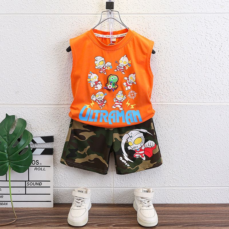 Toddler Kids Letter White Sleeveless Tshirt camouflage Shorts Summer Clothing Children Short Joggers Sets Cotton Outfit for Boys Sets