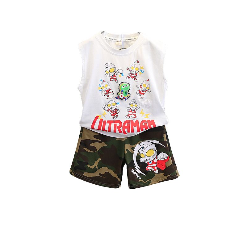 Toddler Kids Letter White Sleeveless Tshirt camouflage Shorts Summer Clothing Children Short Joggers Sets Cotton Outfit for Boys Sets