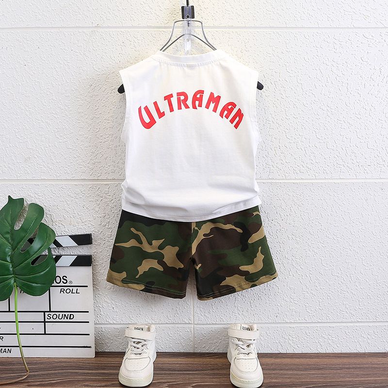 Toddler Kids Letter White Sleeveless Tshirt camouflage Shorts Summer Clothing Children Short Joggers Sets Cotton Outfit for Boys Sets