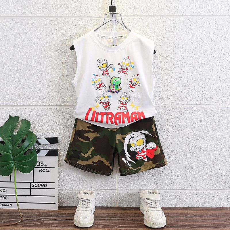 Toddler Kids Letter White Sleeveless Tshirt camouflage Shorts Summer Clothing Children Short Joggers Sets Cotton Outfit for Boys Sets