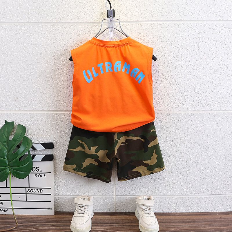 Toddler Kids Letter White Sleeveless Tshirt camouflage Shorts Summer Clothing Children Short Joggers Sets Cotton Outfit for Boys Sets