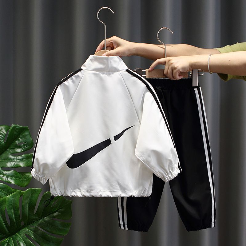 Western style autumn style spring Korean style boy fashionable two-piece set Green denim boys' suit Leisure and Sports Boys' Set