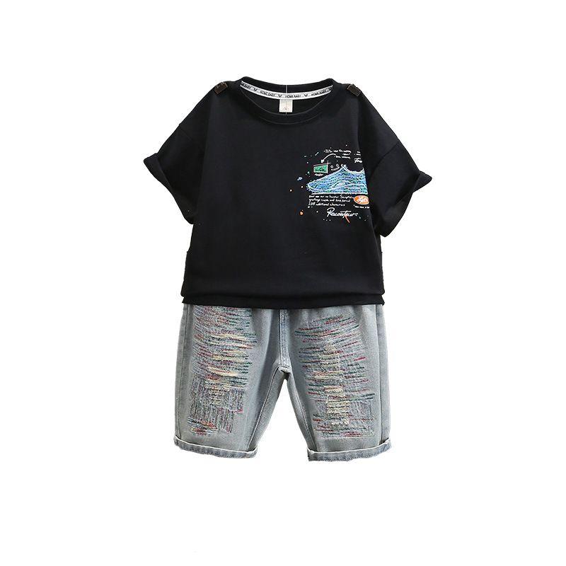 Custom Print Paint Splatter Tee Streetwear Graffiti Distressed Tshirt 220G Cotton T-shirt For Men  Baby Boys  Sets