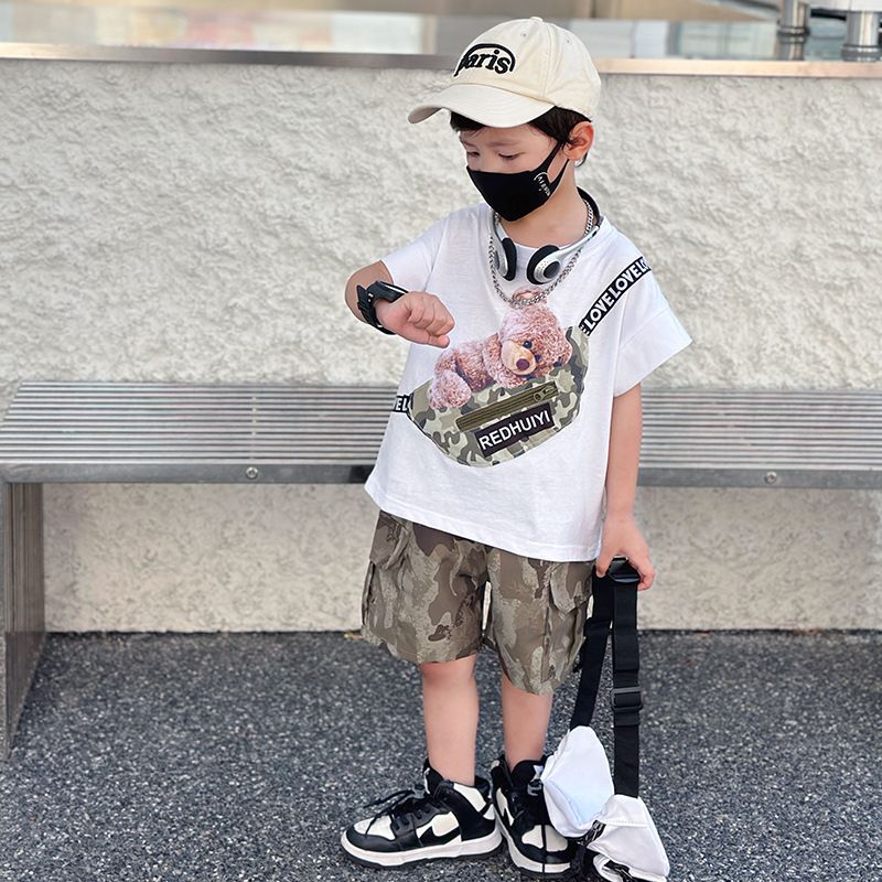 Fashion Cool Summer Joker Newborn Baby New Summer Kids Clothes Baby Clothing Sets Short Sleeved Two Pieces Boys  Sets