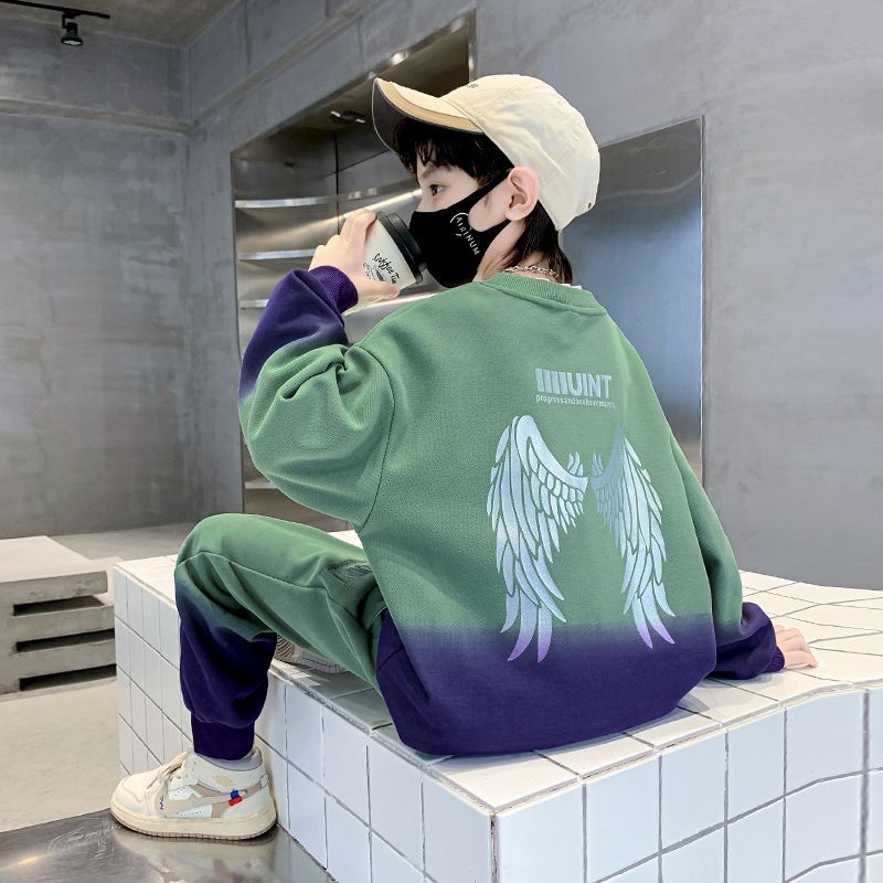 Autumn fashion children's clothing suit letter pattern gradient color long-sleeved top casual trousers boys suit