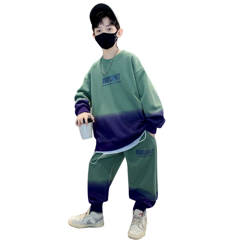 Autumn fashion children's clothing suit letter pattern gradient color long-sleeved top casual trousers boys suit