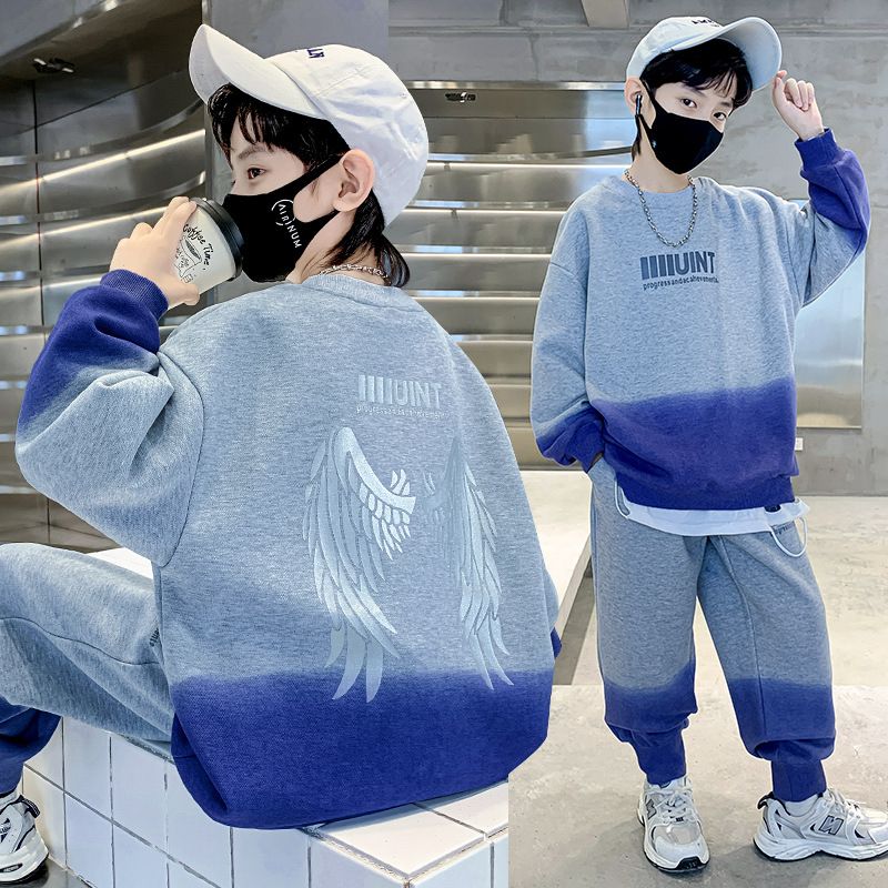 Autumn fashion children's clothing suit letter pattern gradient color long-sleeved top casual trousers boys suit