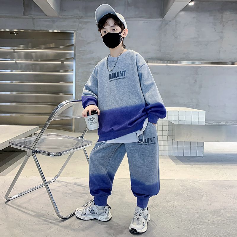 Autumn fashion children's clothing suit letter pattern gradient color long-sleeved top casual trousers boys suit