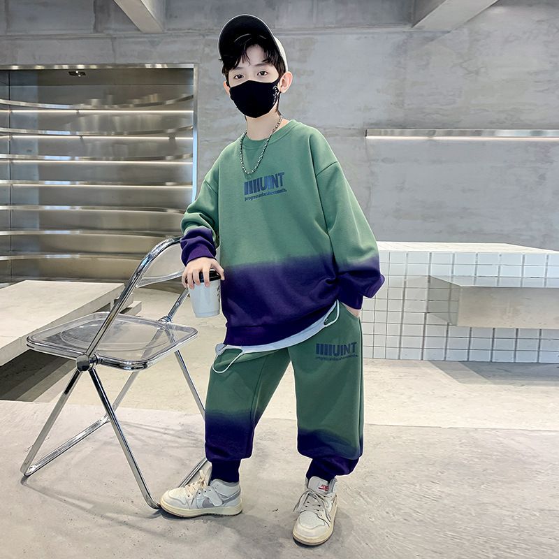 Autumn fashion children's clothing suit letter pattern gradient color long-sleeved top casual trousers boys suit