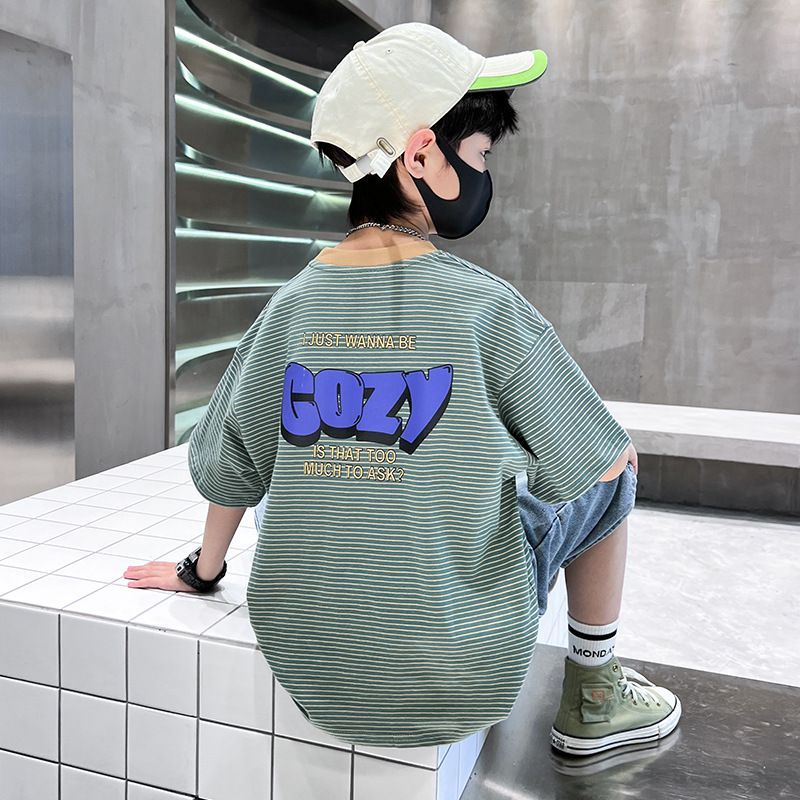 High Quality Teen Boys Summer Clothes Wholesale Letter T-shirt Baggy Denim Shorts boys clothing sets 7 to 12 years old Clothing Sets