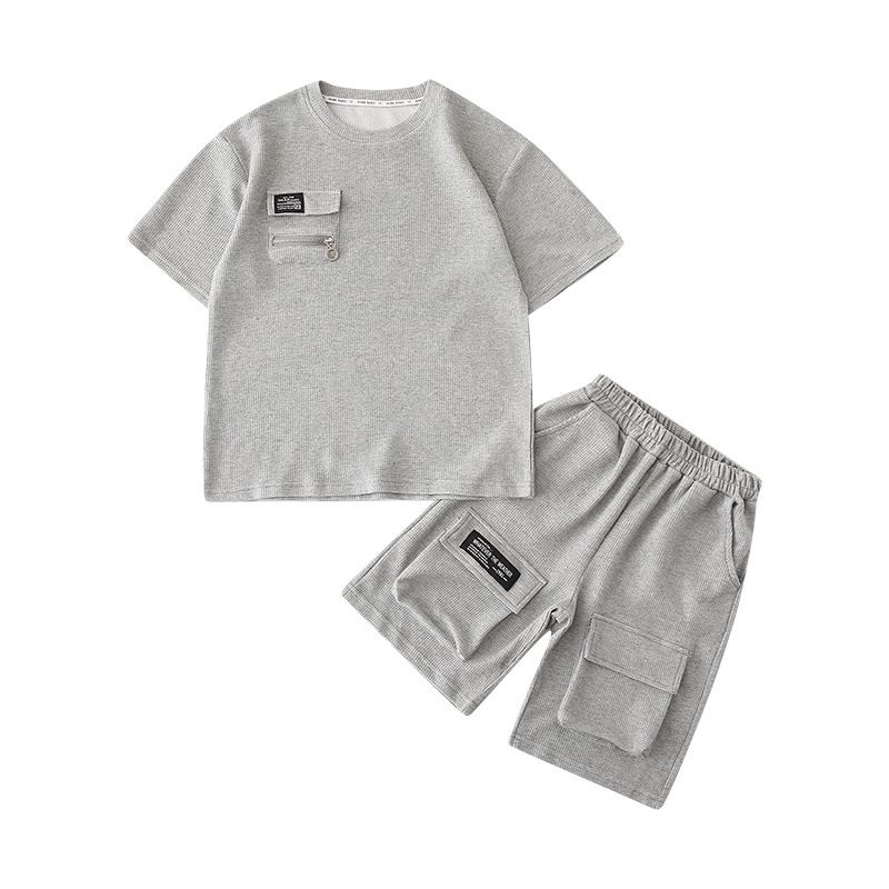 Children Teen Boys Clothing Sets Plain Tshirt +Shorts Wholesale Summer Kids Boy Clothes 6-12 13 15 Years Kids  Clothing Sets