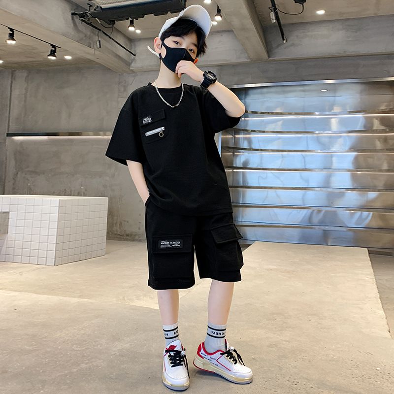 Children Teen Boys Clothing Sets Plain Tshirt +Shorts Wholesale Summer Kids Boy Clothes 6-12 13 15 Years Kids  Clothing Sets