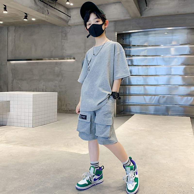 Children Teen Boys Clothing Sets Plain Tshirt +Shorts Wholesale Summer Kids Boy Clothes 6-12 13 15 Years Kids  Clothing Sets