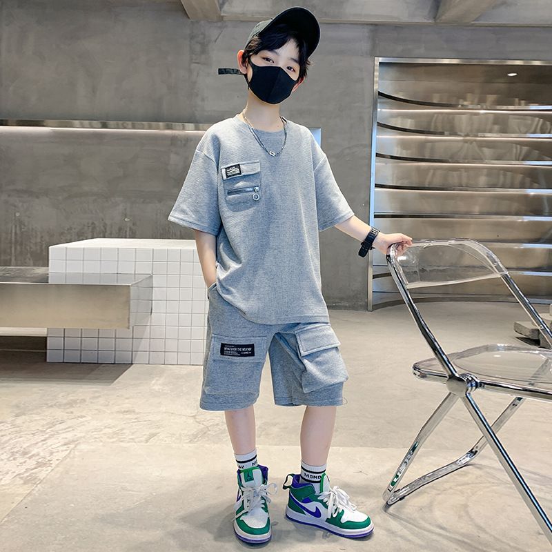 Children Teen Boys Clothing Sets Plain Tshirt +Shorts Wholesale Summer Kids Boy Clothes 6-12 13 15 Years Kids  Clothing Sets