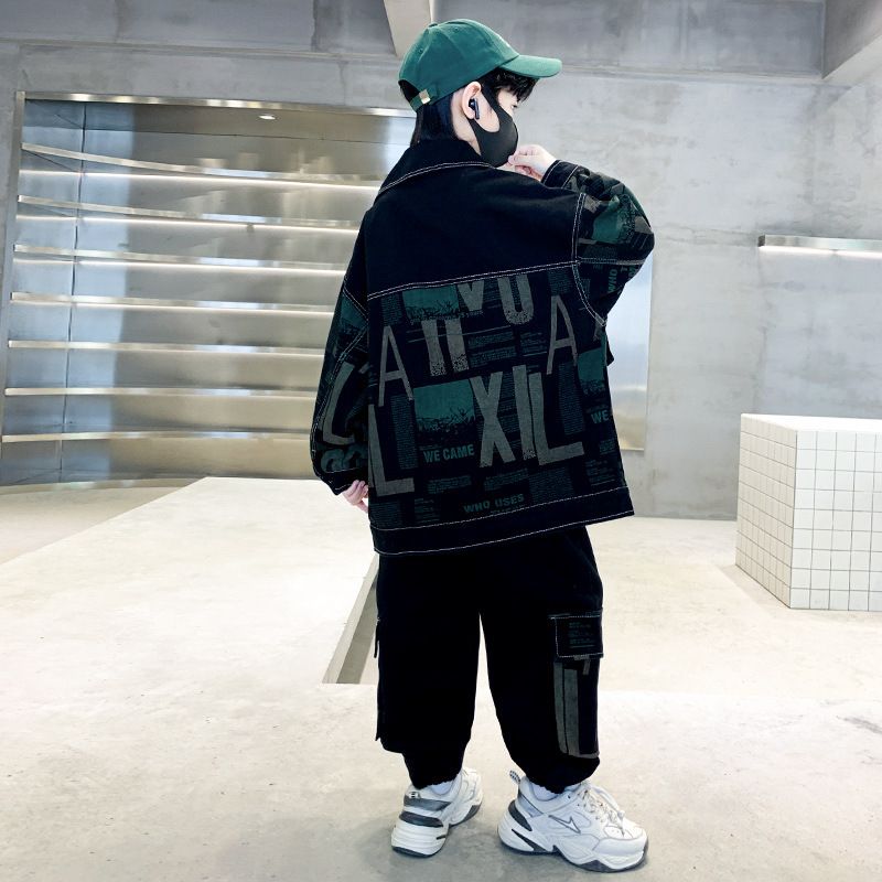 New men's fashion street wear denim jacket set men's winter spring oversized jeans coat pants two-piece set