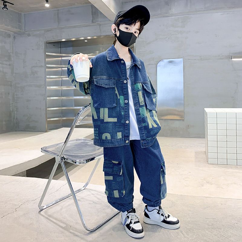 New men's fashion street wear denim jacket set men's winter spring oversized jeans coat pants two-piece set