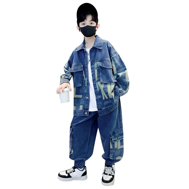 New men's fashion street wear denim jacket set men's winter spring oversized jeans coat pants two-piece set