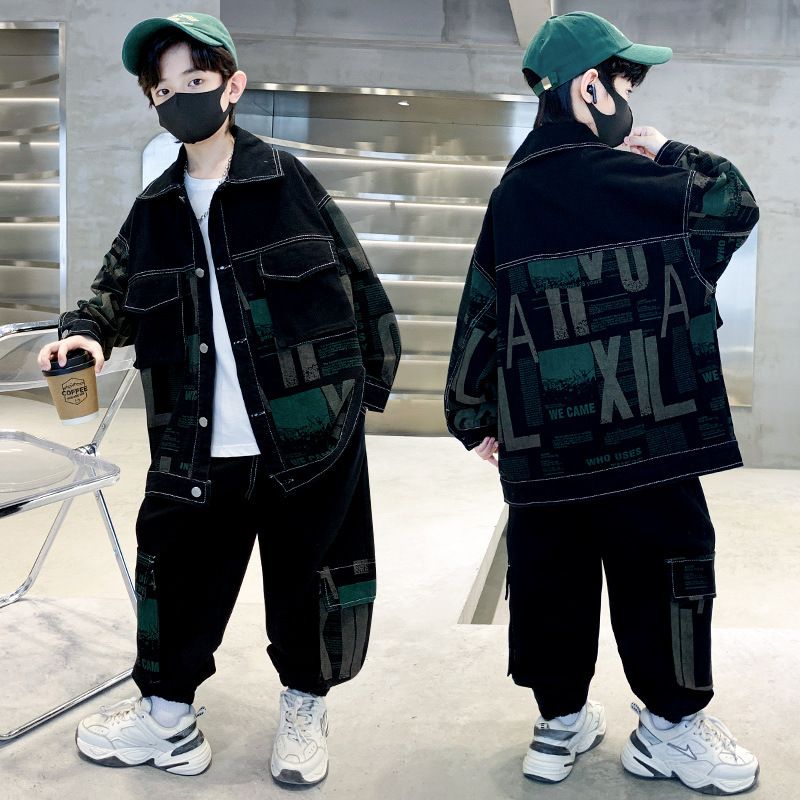 New men's fashion street wear denim jacket set men's winter spring oversized jeans coat pants two-piece set
