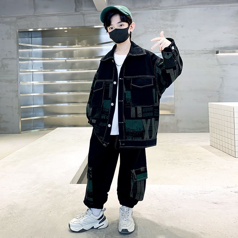 New men's fashion street wear denim jacket set men's winter spring oversized jeans coat pants two-piece set