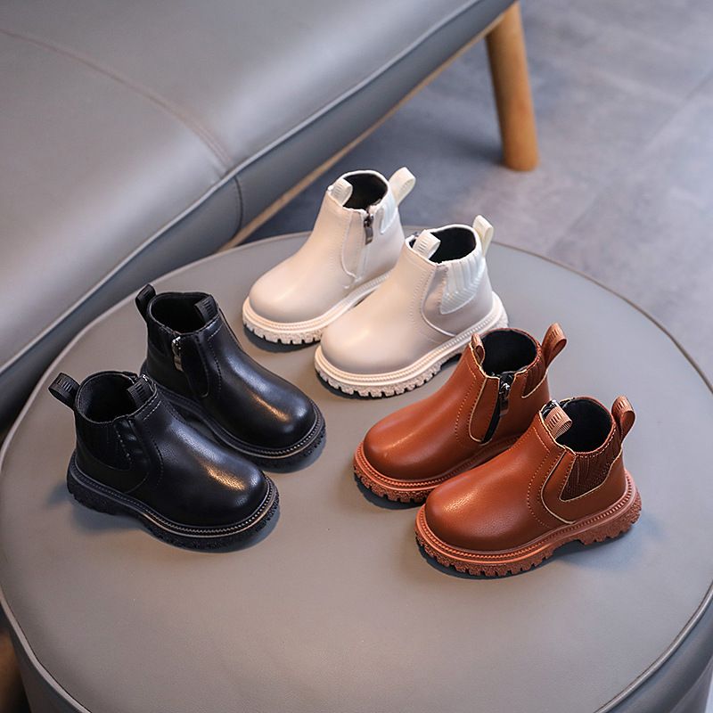 New Children's Fashion British Ankle Boots Boy Side Zipper Fashion Leather Shoes Children Girls Boys Shoes Kid's Boots Baby Shoes