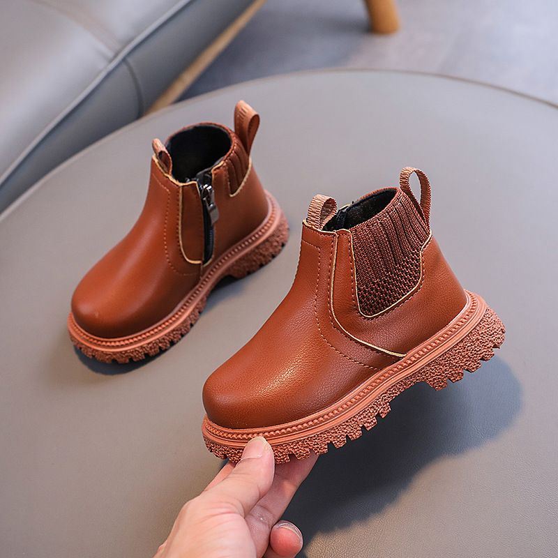 New Children's Fashion British Ankle Boots Boy Side Zipper Fashion Leather Shoes Children Girls Boys Shoes Kid's Boots Baby Shoes