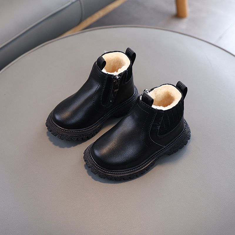 New Winter Plush Children's Fashion British Short Boots Kids Party Boots Soft Bottom Shoes For Boys And Girls  Baby Shoes