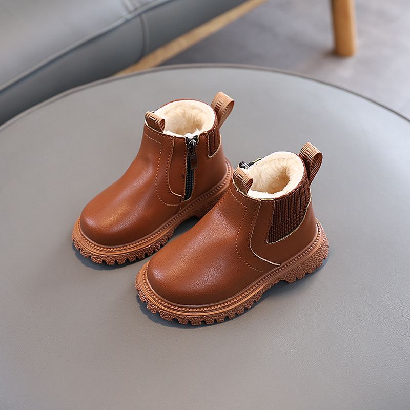 New Winter Plush Children's Fashion British Short Boots Kids Party Boots Soft Bottom Shoes For Boys And Girls  Baby Shoes